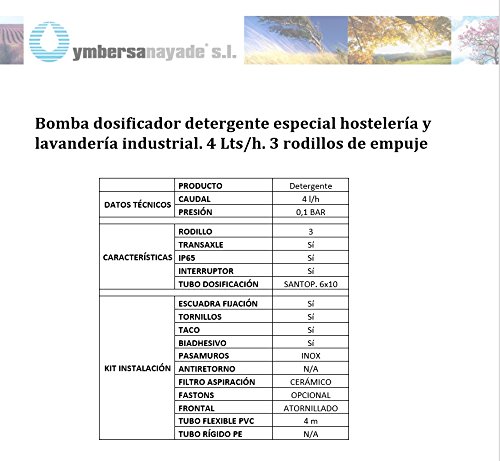 Bomba dosificador detergente especial hostelería y lavandería industrial. 4 Lts/h. 3 rodillos de empuje