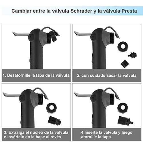 Bomba Para Bicicleta Con Manómetro, [120 PSI] Diyife Mini Bomba De Bicicleta [Set Completo Perfecto], Con Aguja, Kit De Parche, Tapas De VáLvulas Y Montura De Marco Para Presta Y Schrader