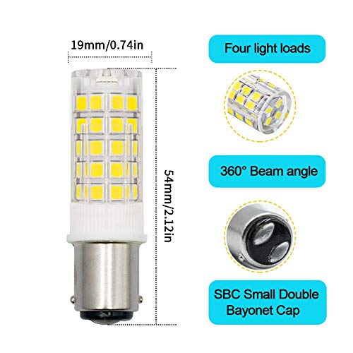 Bombilla LED BA15D regulable de 4W AC 220V-240V SBC casquillo de bayoneta doble Luz blanca 6000K,ideal para máquina de coser, frigorífico, campana de gallo,lámparas de electrodomésticos,paquete de 2