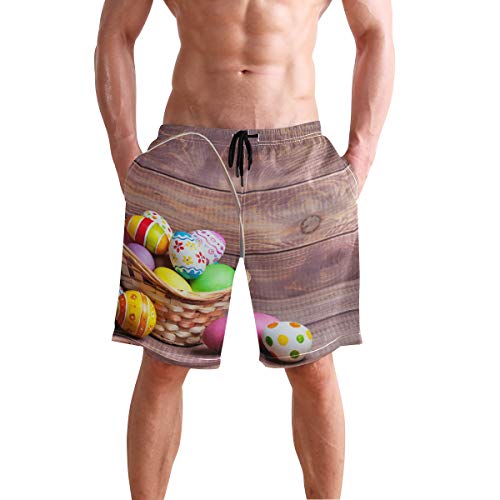 BONIPE - Bañador para hombre, diseño con texto en inglés "Happy Easter", color madera de huevo de secado rápido, con cordón y bolsillos Multicolor multicolor M