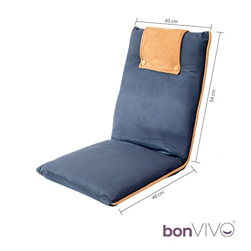 bonVIVO Easy II Silla Acolchada de Suelo con Respaldo Ajustable, Cómoda, Plegable y Versátil - Silla para Meditar, Yoga, Lectura, Ver TV o Gaming, Adecuada para Hogar u Oficina, Color Azúl