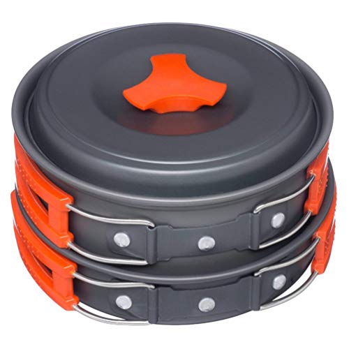 Booding Utensilios de Cocina para Camping para 1-2 Personas, Juego de Olla para Acampada y Senderismo, Portátil y Liviano para Cocinar al Aire Libre Casseroles Camping