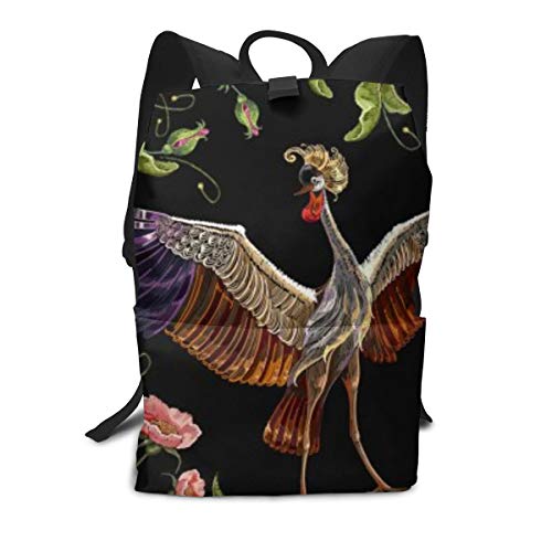 Bordado Japonés Pájaros Grulla Rosa Mochila Estampada Moderna para Niñas Mochila Informal del Estudiante Cabe Un Portátil De 15"