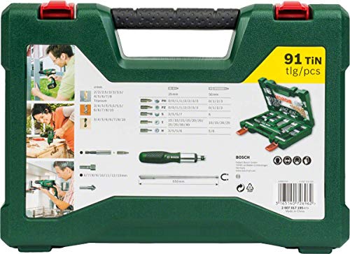 Bosch Home and Garden 2607017195 Bosch V-Line Titanio - Maletín de 91 unidades para taladrar y atornillar, 0 W, 0 V, Set Piezas