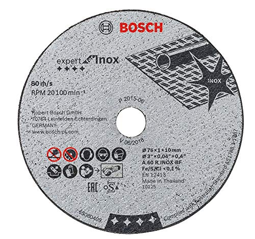 Bosch Professional 2608601520 Disco abrasivo de Corte Recto 5 uds (Expert for INOX, Accesorios para amoladoras con inserción de 10mm), Gris