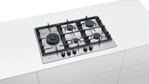 Bosch Serie 6 PCS7A5B90 hobs Acero inoxidable Integrado Encimera de gas - Placa (Acero inoxidable, Integrado, Encimera de gas, Acero inoxidable, 1000 W, Alrededor)