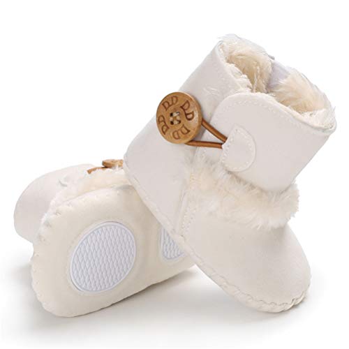 Botas de Bebés Unisexo Zapatos Primeros Pasos Invierno Soft Sole Botas Suaves de Nieve de Suela 0-18 Meses (12-18 Meses, Blanco, Tamaño de Etiqueta 13)