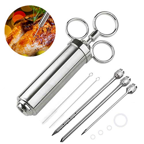 Bote de 60 ml para barbacoa con 3 agujas,Jeringa de marinada de acero inoxidable 304, para especias, barbacoa, cepillo de limpieza, utensilios de cocina para carne, gallina, pasteles con mermelada