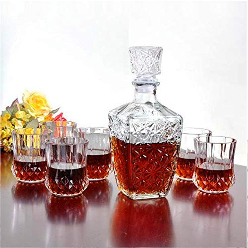 Botella Cristal Vidrio + 3 Vasos 250cl para Licores Licorera Decantador Whisky Vintage 0,85L Coñac Brandy Tallado Jarra Licor Diseño Clasica Transparente Vino Vozka Chupitos Botellas Regalo Decoracion