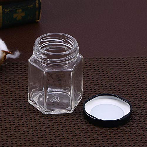 Botella de vidrio transparente hexagonal Botella de almacenamiento de miel Tarro vacío Tuerca Depósito de azúcar Tanque para almacenamiento de cocina en el hogar 45ML -WHITE_5 * 5 * 5_cm