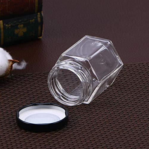 Botella de vidrio transparente hexagonal Botella de almacenamiento de miel Tarro vacío Tuerca Depósito de azúcar Tanque para almacenamiento de cocina en el hogar 45ML -WHITE_5 * 5 * 5_cm