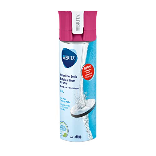 Botella filtrante BRITA Rosa- Filtro Tecnología MicroDisc, Óptimo sabor para disfrutar en cualquier lugar, Botella de Agua sin BPA, 0.6 litros