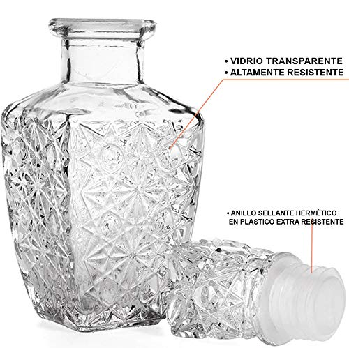 Botella Whisky Cristal Vidrio para Licores Licorera Decantador Vintage 0.8L Coñac Brandy Tallado - Jarra Licor Diseño Clasica Transparente Vino Vozka - Chupitos Ideal Botellas Regalo Decoracion.