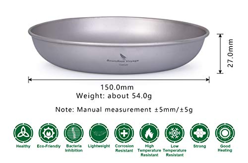 Boundless Voyage Ultralight Titanium Pan Dish Plate con Bolsa de Malla de Transporte Vajilla de Titanio al Aire Libre y Utensilios Kit de desorden para Mochila de Camping Ti13137B