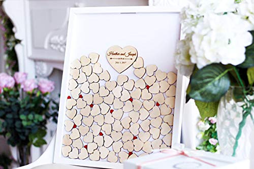 Bozy nature - Libro de visitas para bodas (marco de madera, con corazones de madera), color blanco
