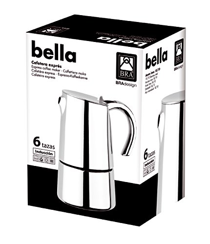 BRA Bella - Cafetera, capacidad 6 tazas, acero inoxidable 18/10