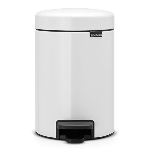 Brabantia 112126 Cubo de Basura con Pedal, Acero Inoxidable, Blanco, 3 l