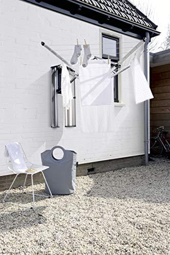 Brabantia 475924 - Tendedero de ropa plegable de pared Wallfix, con caja de almacenamiento en acero, 24 metros de cuerda, color gris metalizado, aluminio