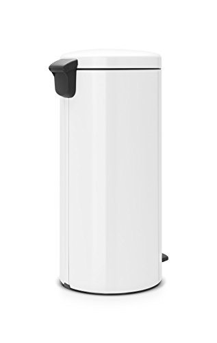 Brabantia Bin Newicon-Cubo de Basura con Pedal, Acero, 30 l, Color Blanco, Inoxidable