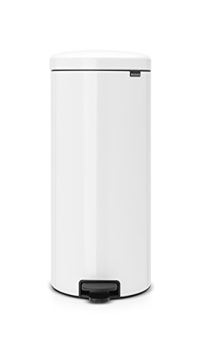 Brabantia Bin Newicon-Cubo de Basura con Pedal, Acero, 30 l, Color Blanco, Inoxidable