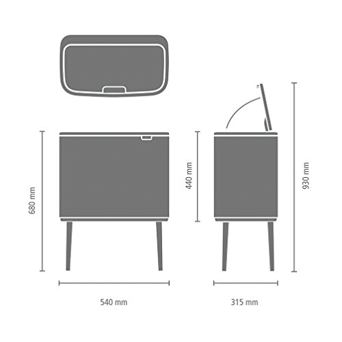 Brabantia Bo Touch Bin Cubo de Basura, 11 + 23 litros, Gris (Platinum)