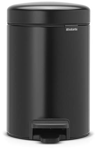 Brabantia Newicon Cubo de Basura con Pedal, Acero Inoxidable, Negro Mate, 3 l