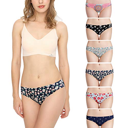 Bragas Mujer sin Costuras Invisible Señoras Braguitas Low Rise Suave Ligera Bikini Braguitas, Pack de 6 Flor XL