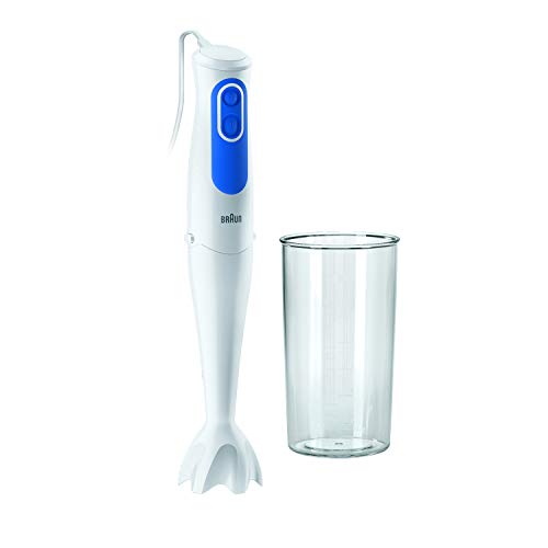 Braun Minipimer 3000 Batidora de mano, 2 velocidades, campana antisalpicaduras, 700 W, 600 milliliters, 59 Decibelios, Plástico, blanco y azul