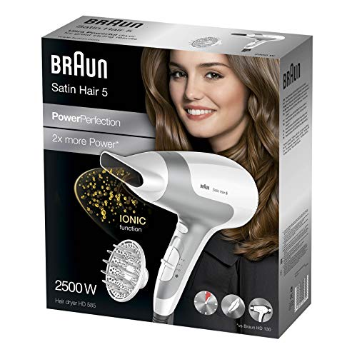 Braun Satin Hair 5 PowerPerfection HD585 - Secador de pelo potente y rápido con tecnología iónica