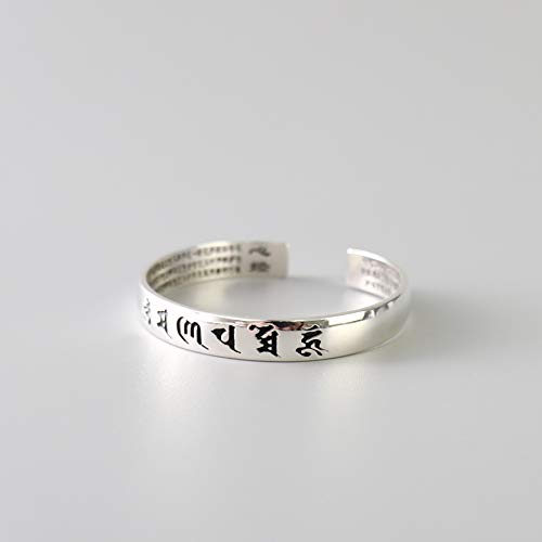 Brazalete de Plata Mántrico de Iluminación Budista Tibetano Om Mani Padme Hum (Grabados Oscuros)