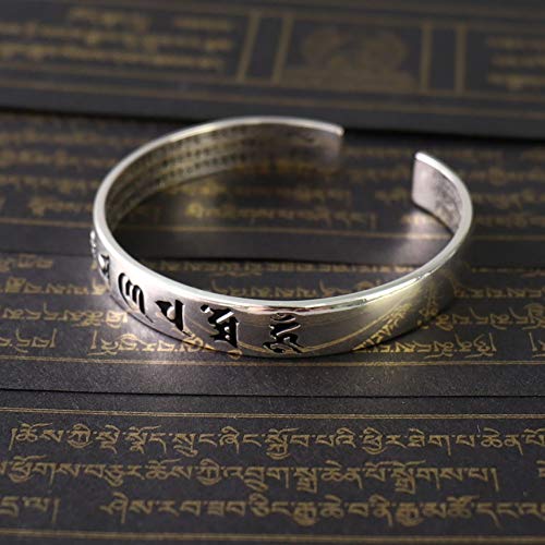 Brazalete de Plata Mántrico de Iluminación Budista Tibetano Om Mani Padme Hum (Grabados Oscuros)