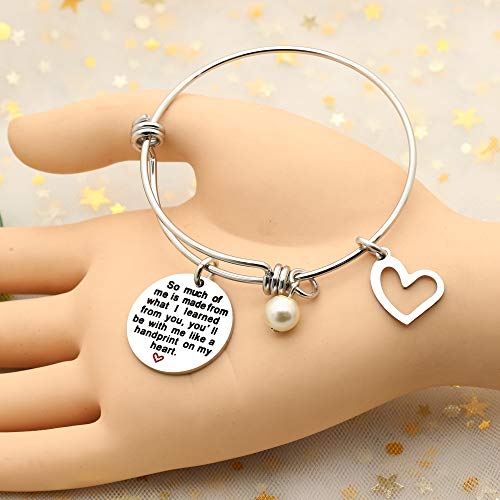 Brazalete para profesor, con un colgante con inscripción en inglés, una perla y un corazón; regalo para profesor de Navidad