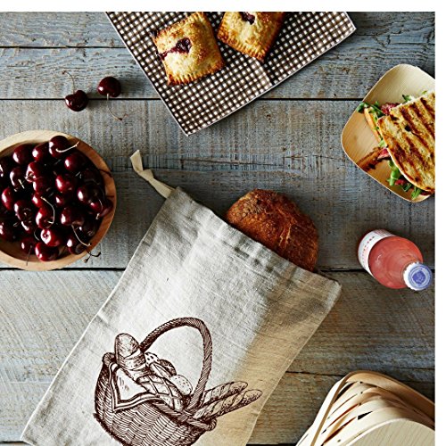 Bread Story Bolsas de Pan de Lino - 2 Unidades 11 x 15 Speical Art Diseño sin blanquear Lino Reutilizable Alimentos Almacenamiento para casa artesana Pan