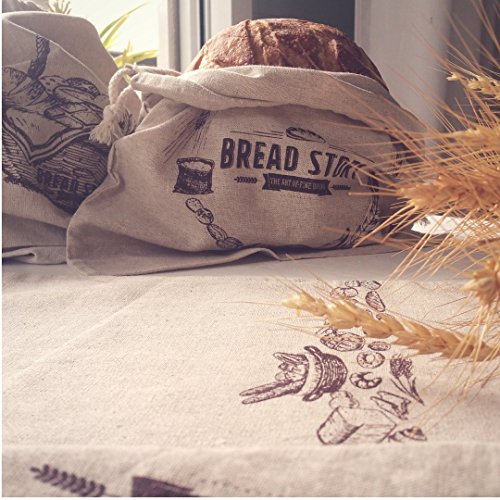 Bread Story Bolsas de Pan de Lino - 2 Unidades 11 x 15 Speical Art Diseño sin blanquear Lino Reutilizable Alimentos Almacenamiento para casa artesana Pan