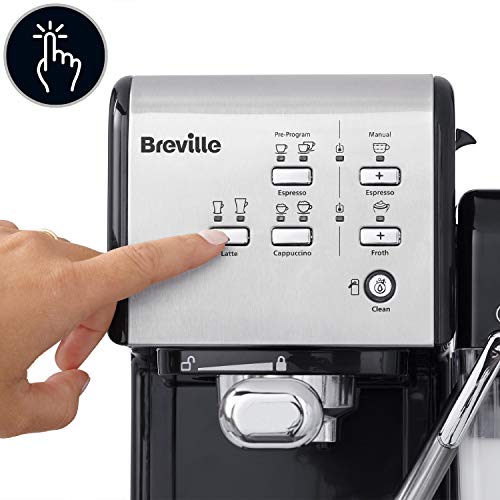 Breville PrimaLatte II VCF108X-01 VFC108X-01 - Cafetera de espresso (19 bares, para café en polvo o monodosis), color negro y plateado