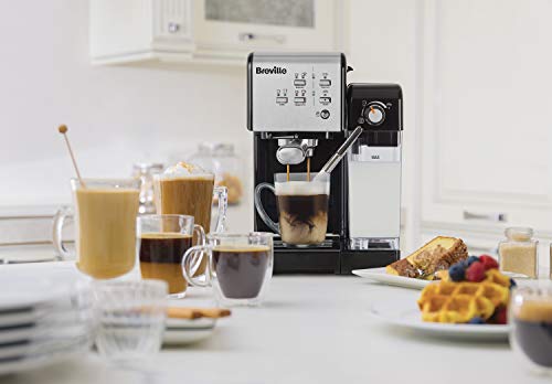 Breville PrimaLatte II VCF108X-01 VFC108X-01 - Cafetera de espresso (19 bares, para café en polvo o monodosis), color negro y plateado