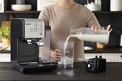 Breville PrimaLatte II VCF108X-01 VFC108X-01 - Cafetera de espresso (19 bares, para café en polvo o monodosis), color negro y plateado