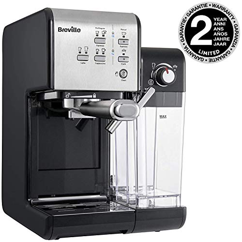 Breville PrimaLatte II VCF108X-01 VFC108X-01 - Cafetera de espresso (19 bares, para café en polvo o monodosis), color negro y plateado