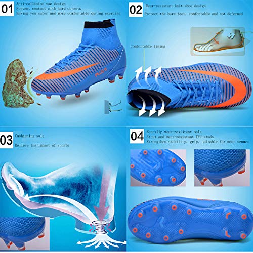 Brfash Botas de Fútbol Spike Profesionales Hombre Adulto Training High-Top Zapatos de Fútbol