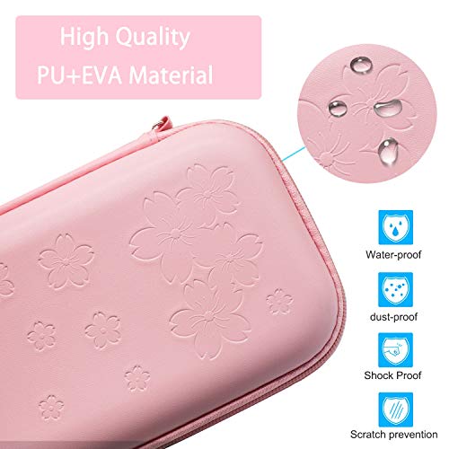 BRHE - Funda de viaje para Nintendo Switch, color rosa, resistente a los golpes, resistente al agua, con protector de pantalla de cristal y tapas de agarre para el pulgar (rosa)