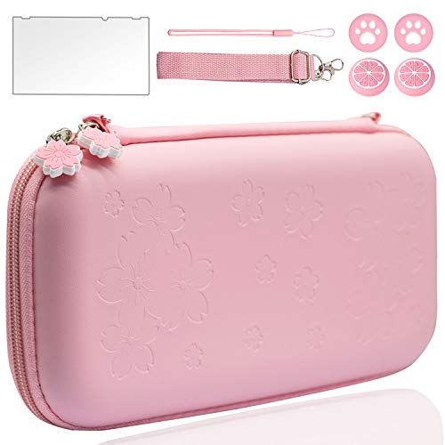 BRHE - Funda de viaje para Nintendo Switch, color rosa, resistente a los golpes, resistente al agua, con protector de pantalla de cristal y tapas de agarre para el pulgar (rosa)