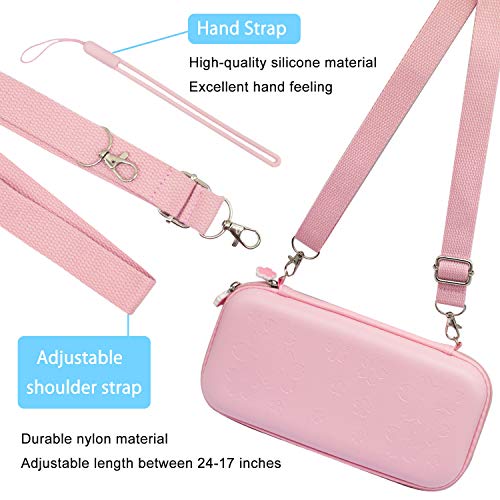 BRHE - Funda de viaje para Nintendo Switch, color rosa, resistente a los golpes, resistente al agua, con protector de pantalla de cristal y tapas de agarre para el pulgar (rosa)