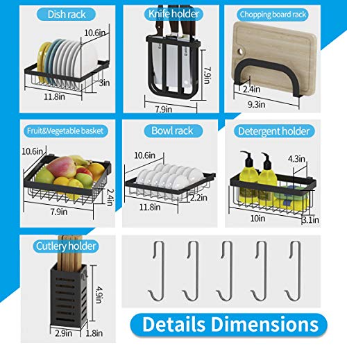 BRIAN & DANY Escurreplatos sobre fregadero, organizador de almacenamiento de acero inoxidable multifuncional con soporte para utensilios de cocina, 85 x 32 x 52 cm