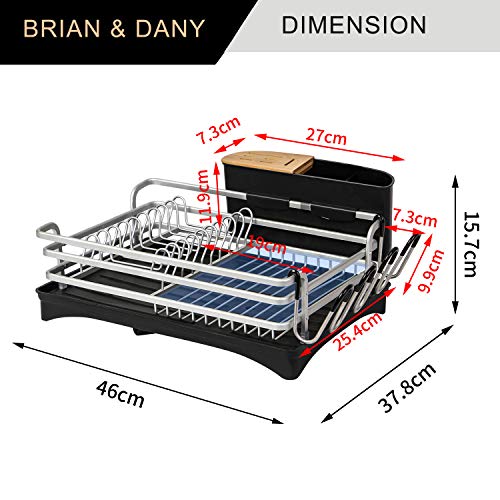 BRIAN & DANY Escurridor de Platos de Aluminio, Soportes para Platos con Bandeja de Goteo y desagüe Giratorio, Plata