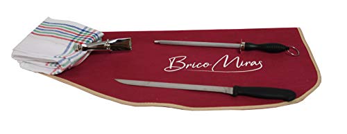 BRICOMIRAS JAMONERO Modelo Vertical Acero Inoxidable, Regalo Pinza Arcos Acero Inoxidable + Cuchillo + CHAIRA + CUBREJAMÓN + PAÑO (Cubrejamón Burdeos)