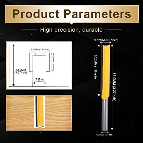 Brocas rectas de flauta doble KATUR, fresas rectas, fresa para trabajar la madera con vástago de 1/4 pulg. Y ancho de 3/8 pulg. (50mm de longitud)