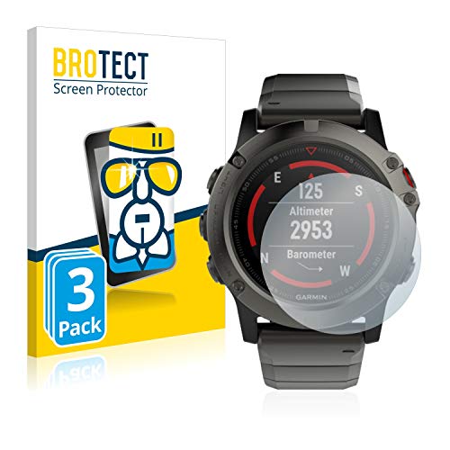 BROTECT Protector Pantalla Cristal Compatible con Garmin Fenix 5X (51 mm) Protector Pantalla Vidrio (3 Unidades) Dureza 9H AirGlass