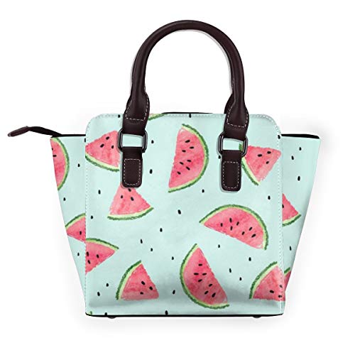 BROWCIN Jugosa Acuarela Melón Sandía Patrón Verano Comida Bebida Fruta Azul Rebanada Baya Color Postre Desmontable Moda Tendencia Bolso de las señoras Bolso de hombro