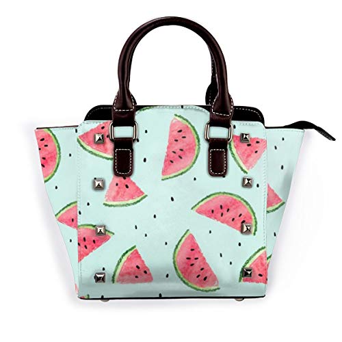 BROWCIN Jugosa Acuarela Melón Sandía Patrón Verano Comida Bebida Fruta Azul Rebanada Baya Color Postre Desmontable Moda Tendencia Bolso de las señoras Bolso de hombro