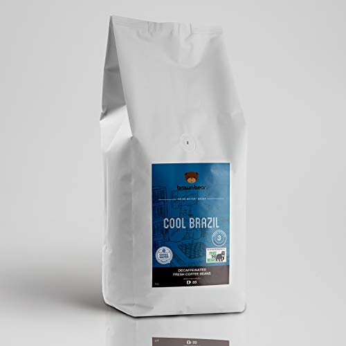 Brown Bear Cool Brazil, Descafeinado Proceso Swiss Water Decaf, Café En Grano Decaffeinated Roast Coffee Beans, 1 kg, 5% de las ventas fue donado a Free the Bears Charity